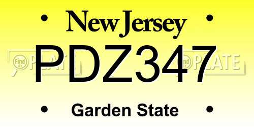 PDZ347 New Jersey License Plate