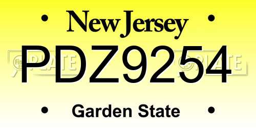 PDZ9254 New Jersey License Plate