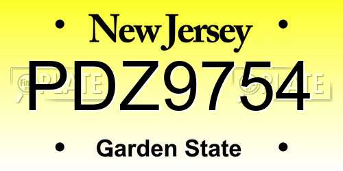 PDZ9754 New Jersey License Plate