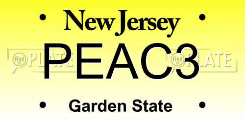 PEAC3 New Jersey License Plate