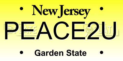 PEACE2U New Jersey License Plate