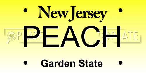 PEACH New Jersey License Plate
