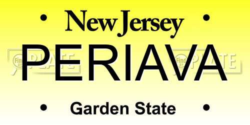 PERIAVA New Jersey License Plate