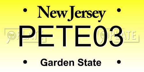PETE03 New Jersey License Plate
