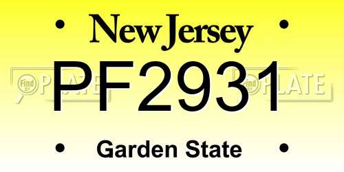 PF2931 New Jersey License Plate