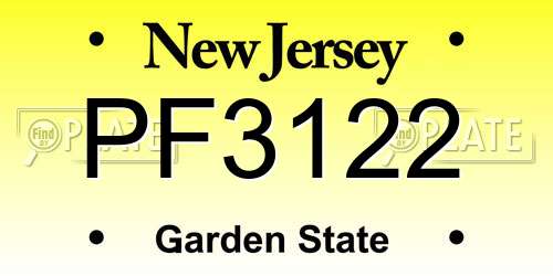PF3122 New Jersey License Plate