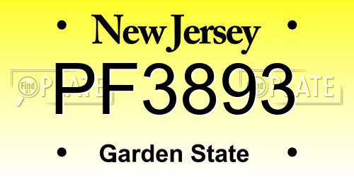 PF3893 New Jersey License Plate
