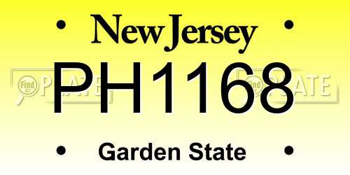 PH1168 New Jersey License Plate
