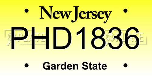 PHD1836 New Jersey License Plate