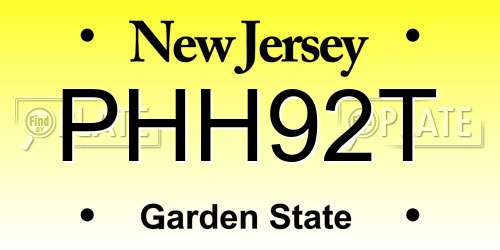 PHH92T New Jersey License Plate