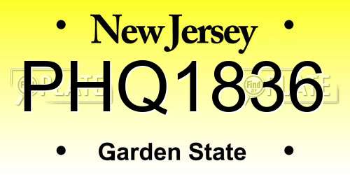 PHQ1836 New Jersey License Plate