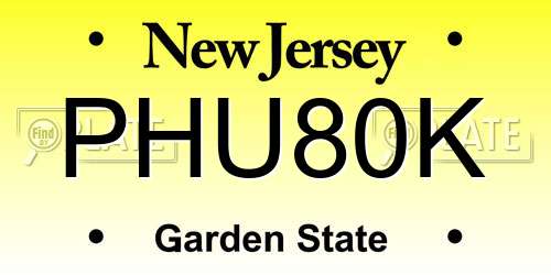 PHU80K New Jersey License Plate