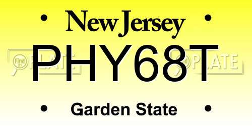PHY68T New Jersey License Plate