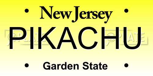 PIKACHU New Jersey License Plate