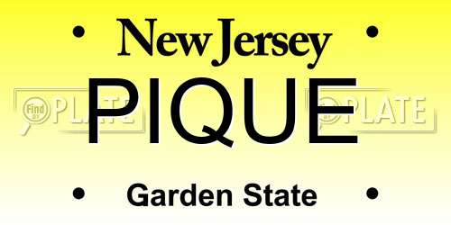 PIQUE New Jersey License Plate