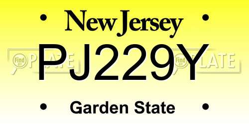PJ229Y New Jersey License Plate