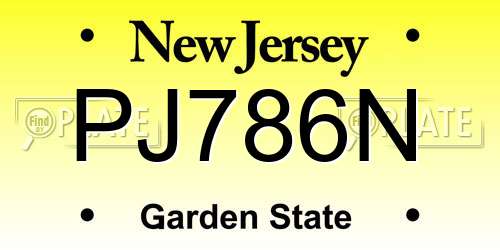 PJ786N New Jersey License Plate