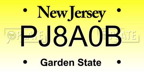 PJ8A0B New Jersey License Plate