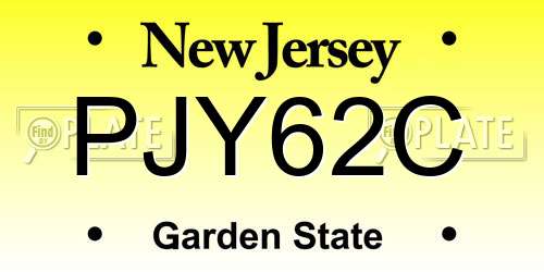 PJY62C New Jersey License Plate
