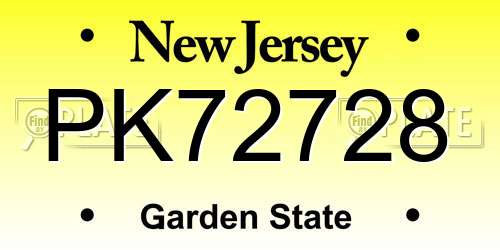 PK72728 New Jersey License Plate