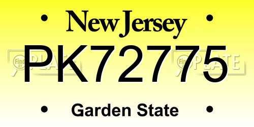 PK72775 New Jersey License Plate
