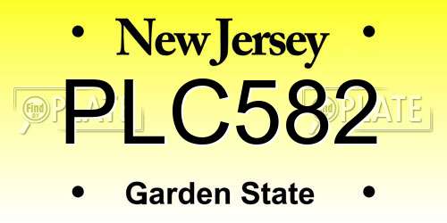 PLC582 New Jersey License Plate