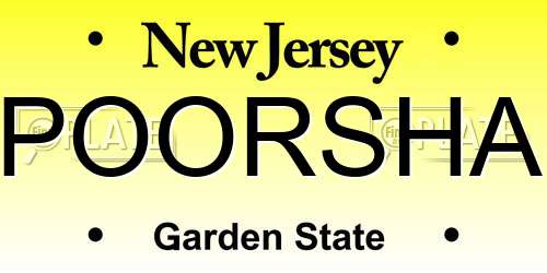 POORSHA New Jersey License Plate
