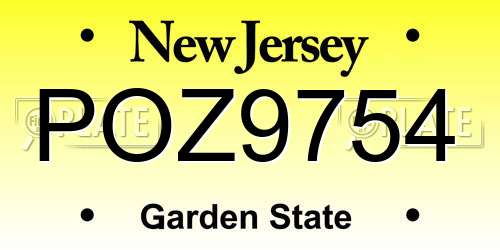 POZ9754 New Jersey License Plate