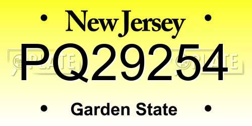 PQ29254 New Jersey License Plate