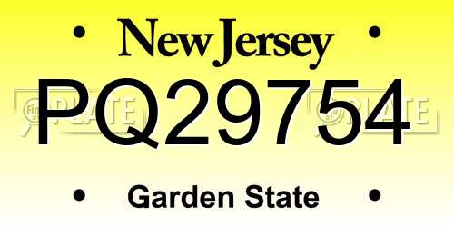 PQ29754 New Jersey License Plate