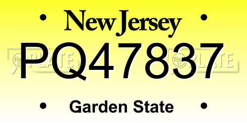 PQ47837 New Jersey License Plate