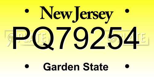 PQ79254 New Jersey License Plate