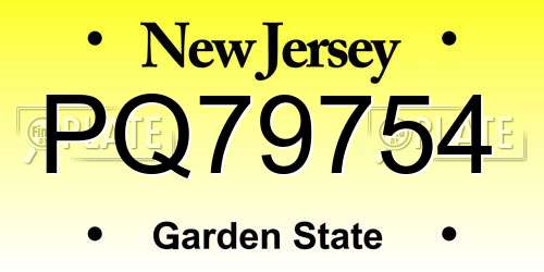 PQ79754 New Jersey License Plate