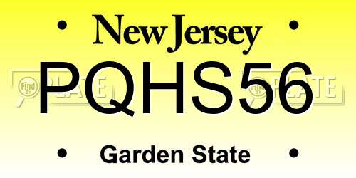 PQHS56 New Jersey License Plate