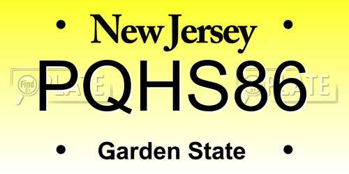 PQHS86 New Jersey License Plate