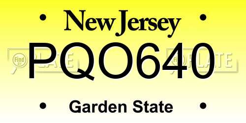 PQO640 New Jersey License Plate