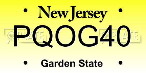 PQOG40 New Jersey License Plate