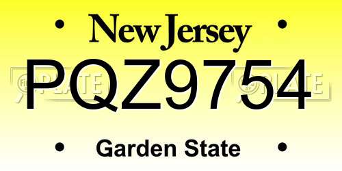 PQZ9754 New Jersey License Plate