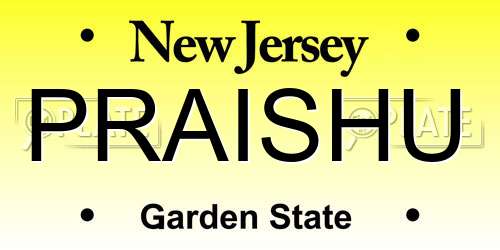 PRAISHU New Jersey License Plate