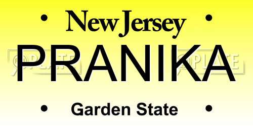 PRANIKA New Jersey License Plate