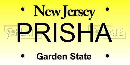 PRISHA New Jersey License Plate