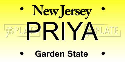 PRIYA New Jersey License Plate