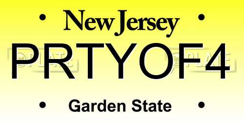 PRTYOF4 New Jersey License Plate