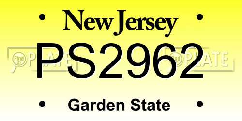 PS2962 New Jersey License Plate