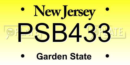 PSB433 New Jersey License Plate