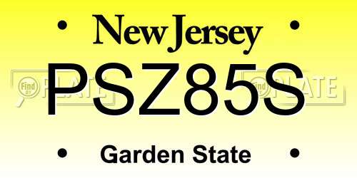 PSZ85S New Jersey License Plate