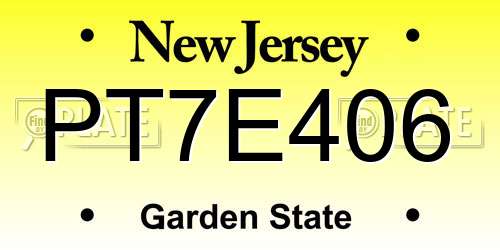 PT7E406 New Jersey License Plate