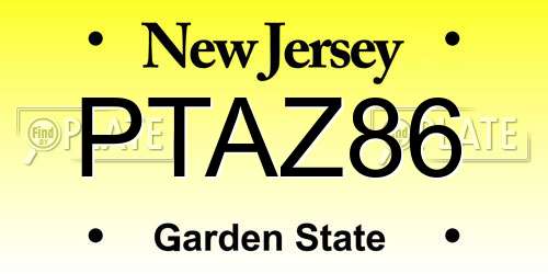 PTAZ86 New Jersey License Plate