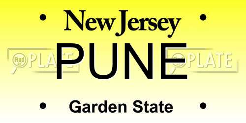 PUNE New Jersey License Plate