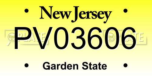 PV03606 New Jersey License Plate